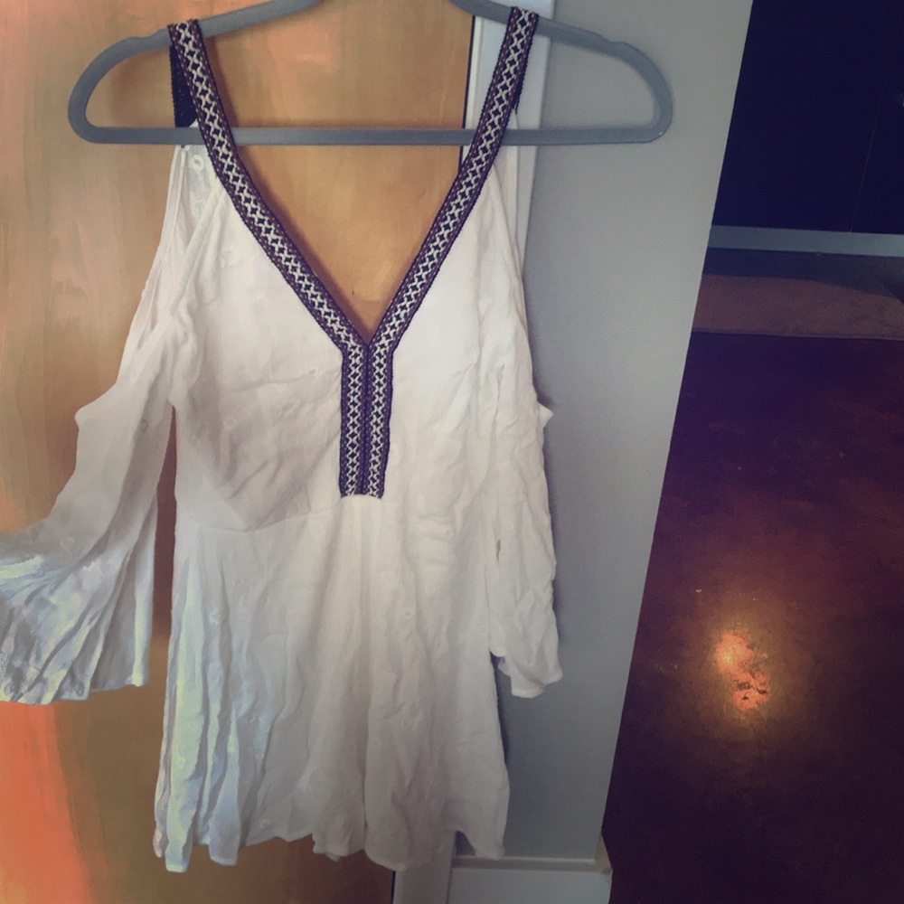 Boho white romper with bell sleeve